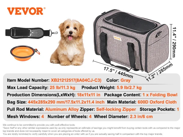 SucceBuy Pet Carrier Backpack With Wheels And Telescopic Handle