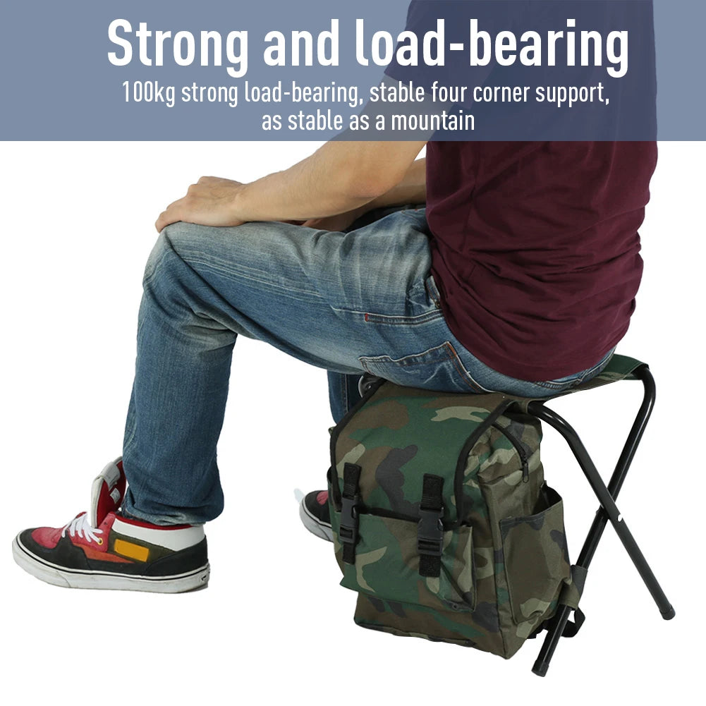 2 In 1 Folding Camping Stool Backpack Cooler For Outdoors