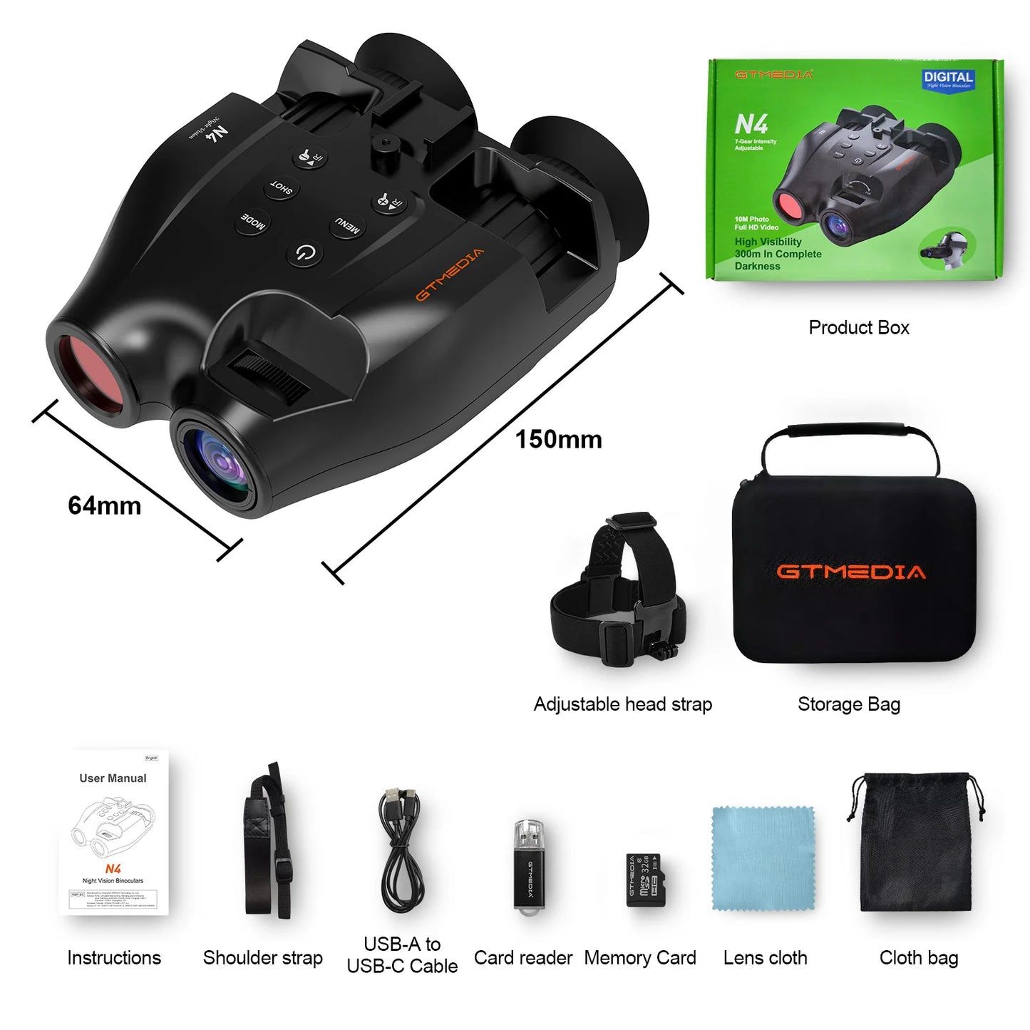 GTMEDIA N4 1080P Night Vision Binoculars With 5X Digital Zoom
