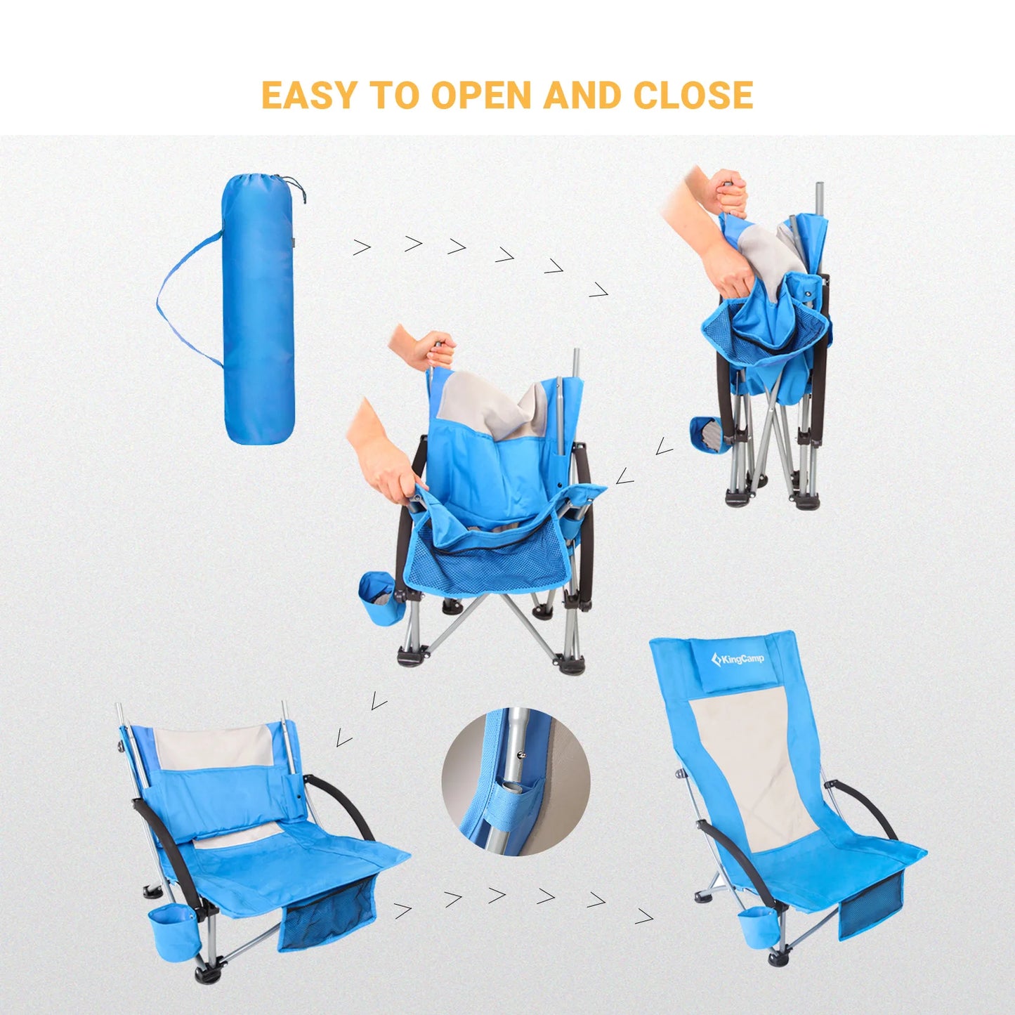 KingCamp High Back Beach Chair Camping Padded Armrests Cup Holder