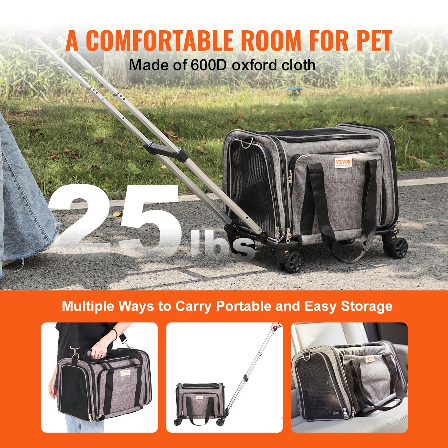 SucceBuy Pet Carrier Backpack With Wheels And Telescopic Handle
