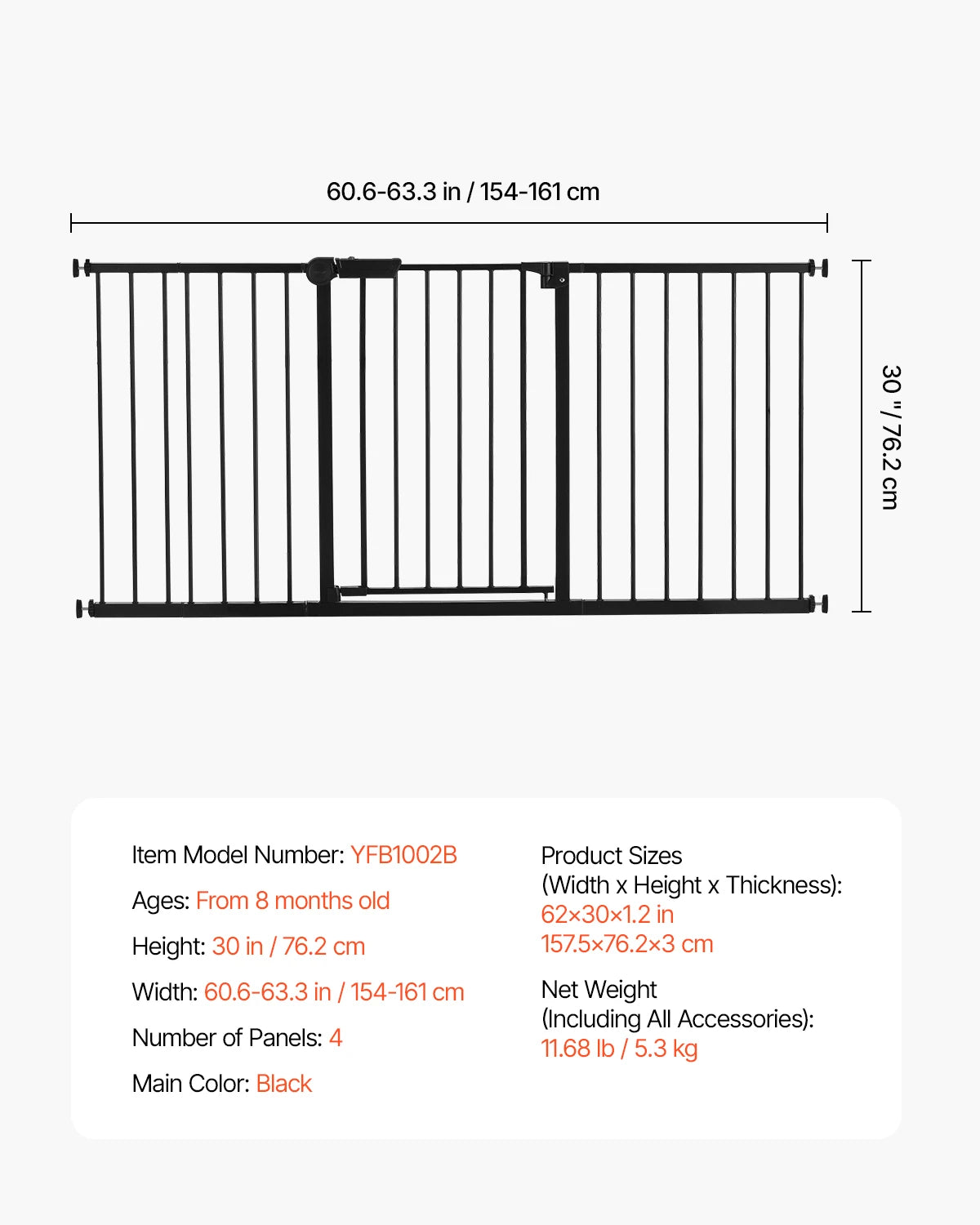 Vevor Baby Gate 28 30 36 Pressure Mount Walk Through