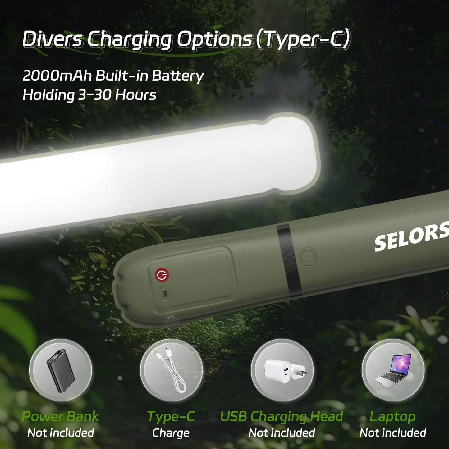 Selorss Rechargeable Portable Camping Light Waterproof 2000mAh Tent Spotlight
