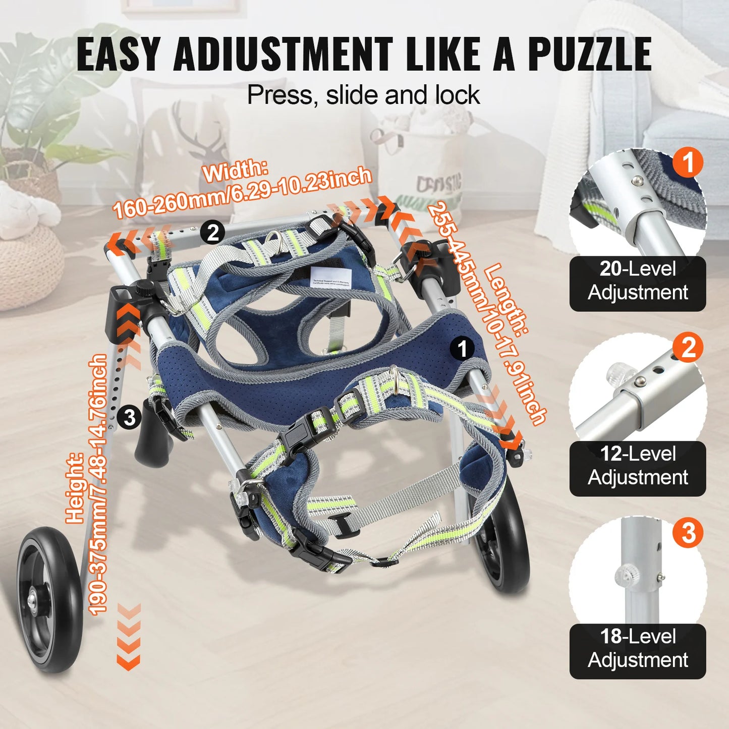 SucceBuy 2 Wheels Dog Wheelchair For Disabled Hind Limbs
