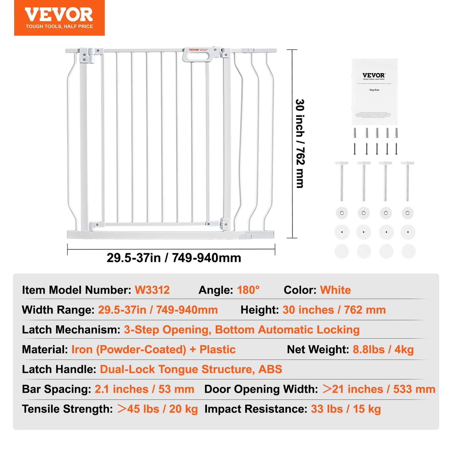Vevor Baby Gate 28 30 36 Pressure Mount Walk Through