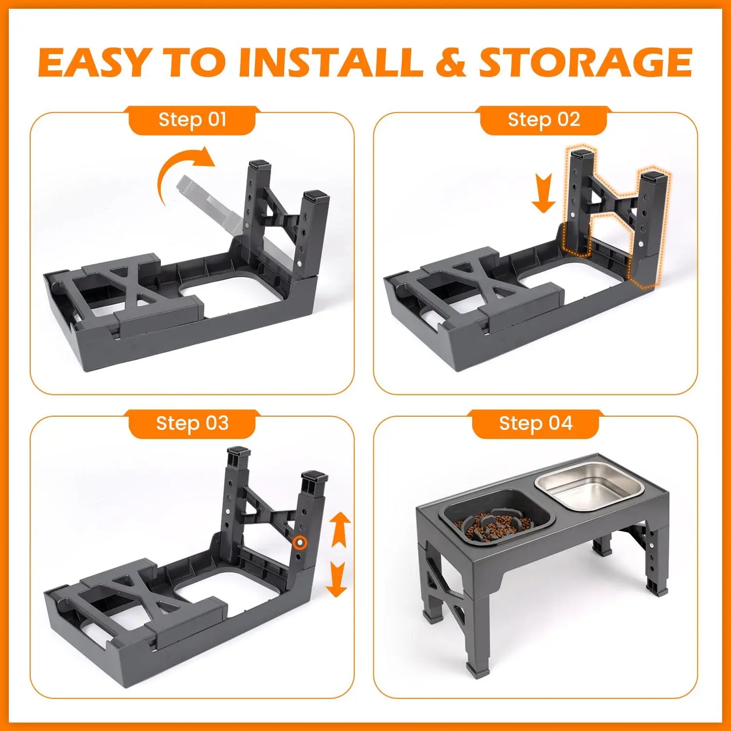 Elevated Slow Feeder Dog Bowls Stainless Steel With Foldable Stand
