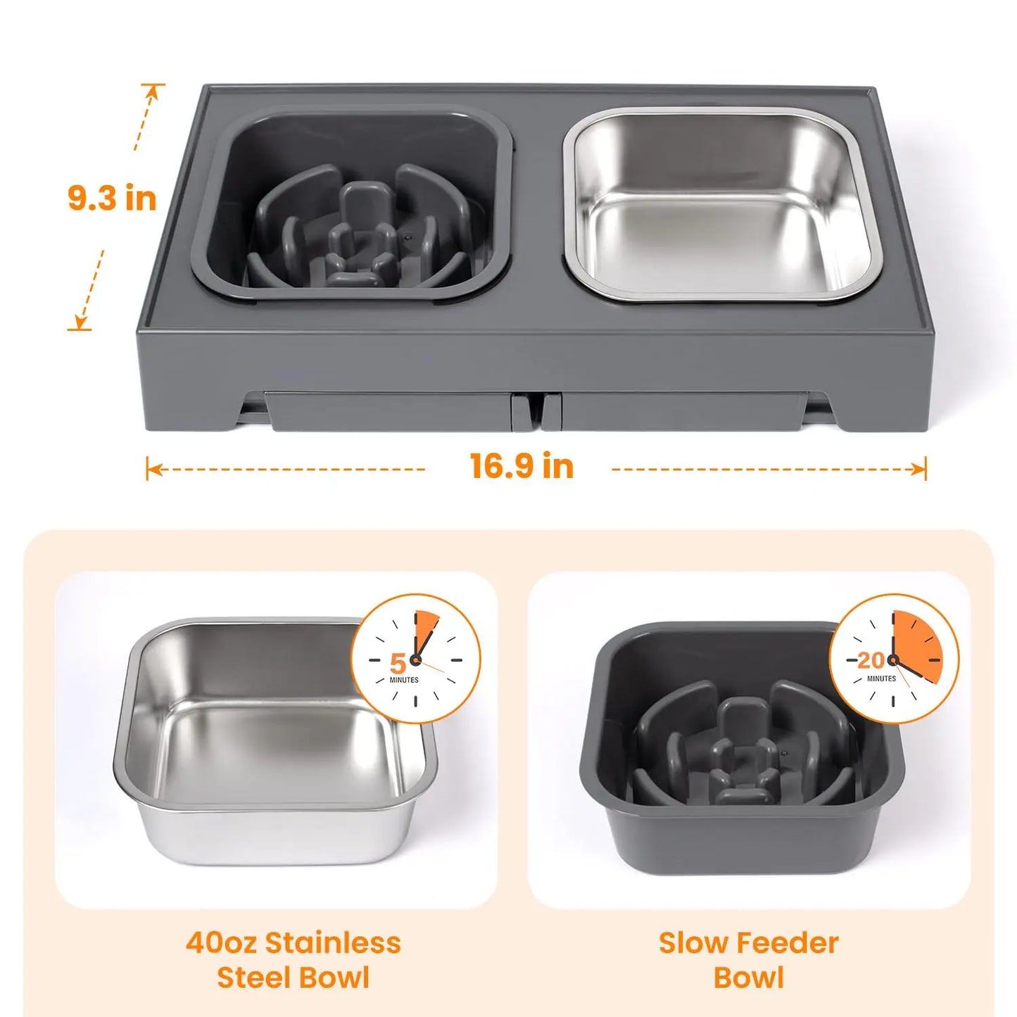 Elevated Slow Feeder Dog Bowls Stainless Steel With Foldable Stand