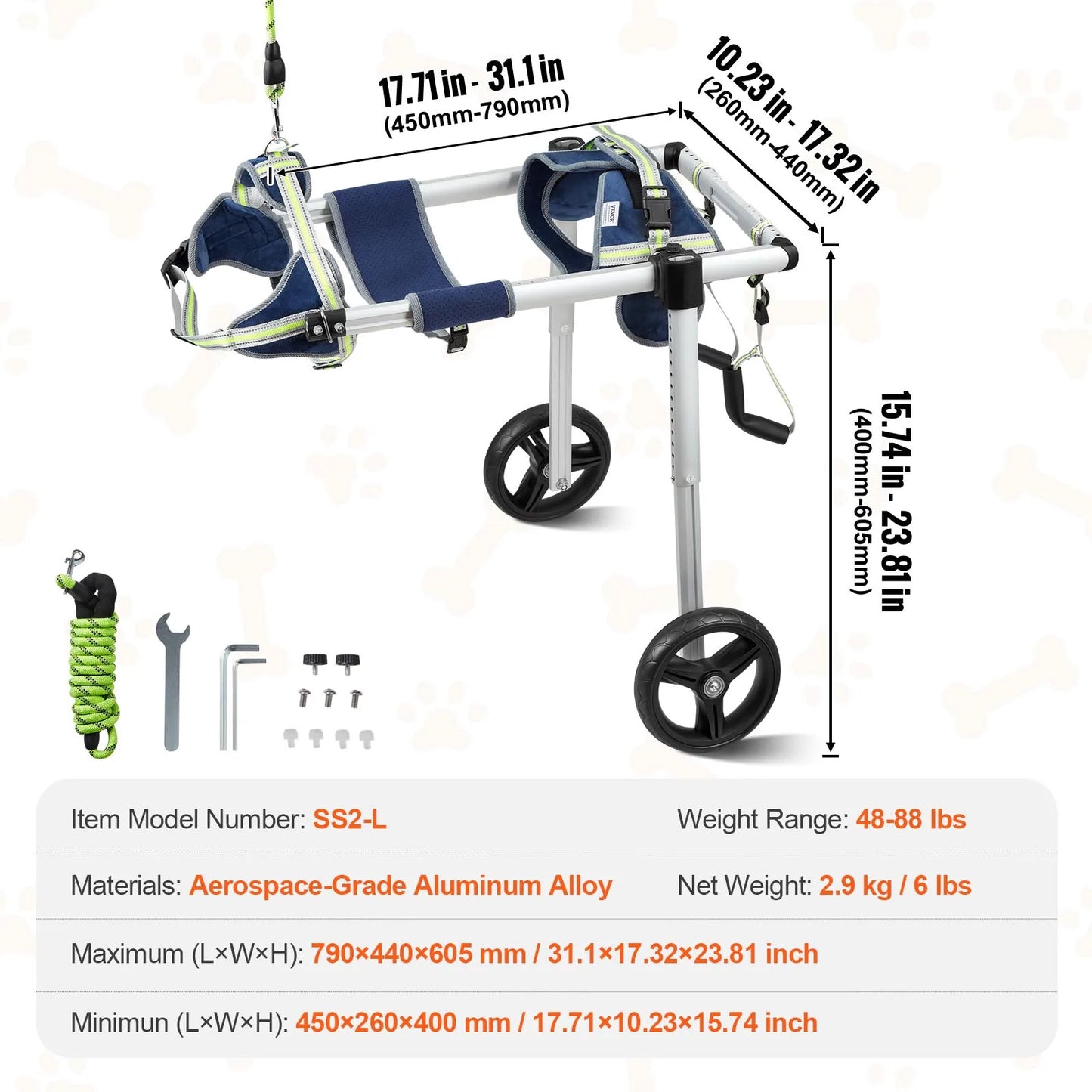 SucceBuy 2 Wheels Dog Wheelchair For Disabled Hind Limbs