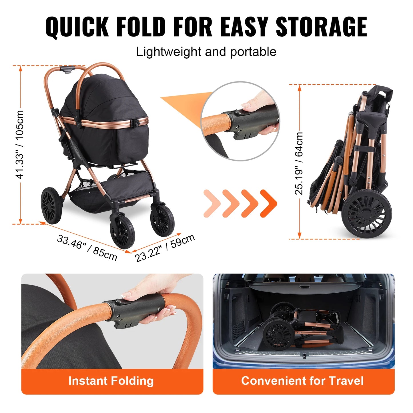 SucceBuy Foldable Pet Stroller with Brakes and Detachable Carrier