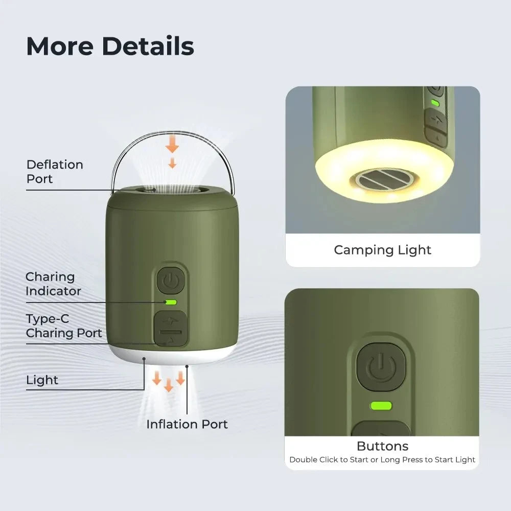 WestTune Tiny Portable Air Pump With Camping Lantern For Inflatable Mattress