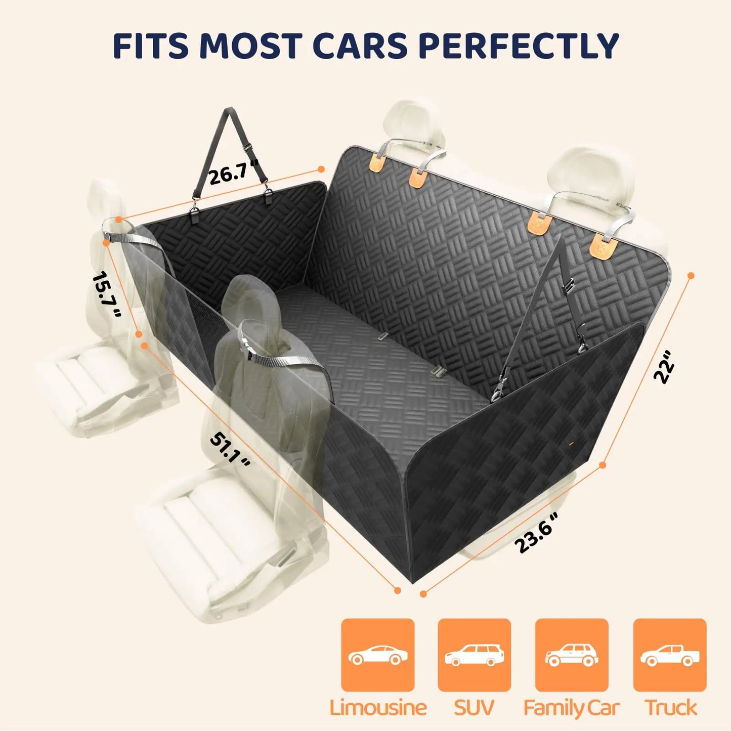 Car Rear Seat Dog Hammock With Hard Extender 400 Pounds