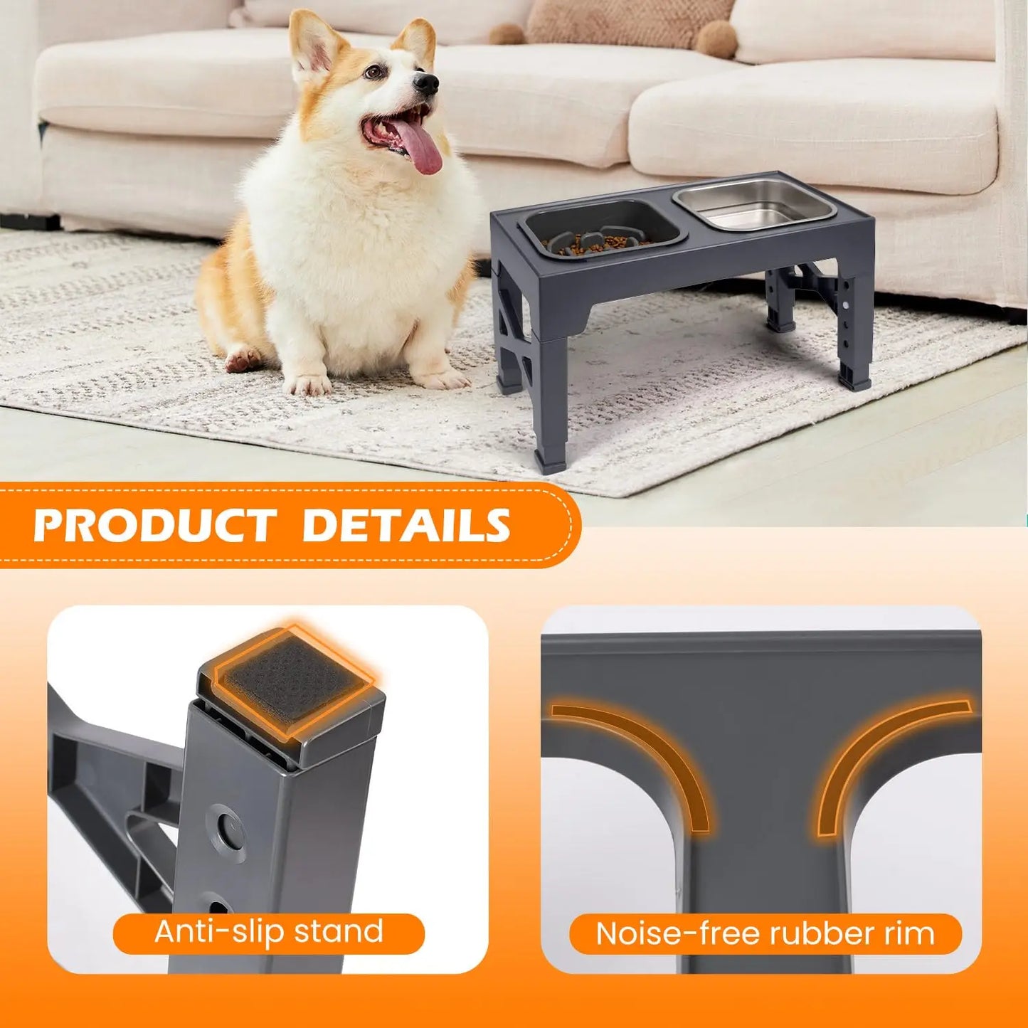Elevated Slow Feeder Dog Bowls Stainless Steel With Foldable Stand