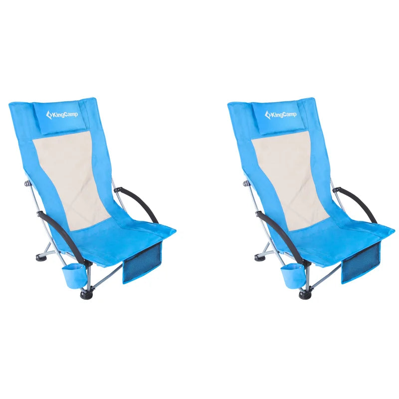 KingCamp High Back Beach Chair Camping Padded Armrests Cup Holder