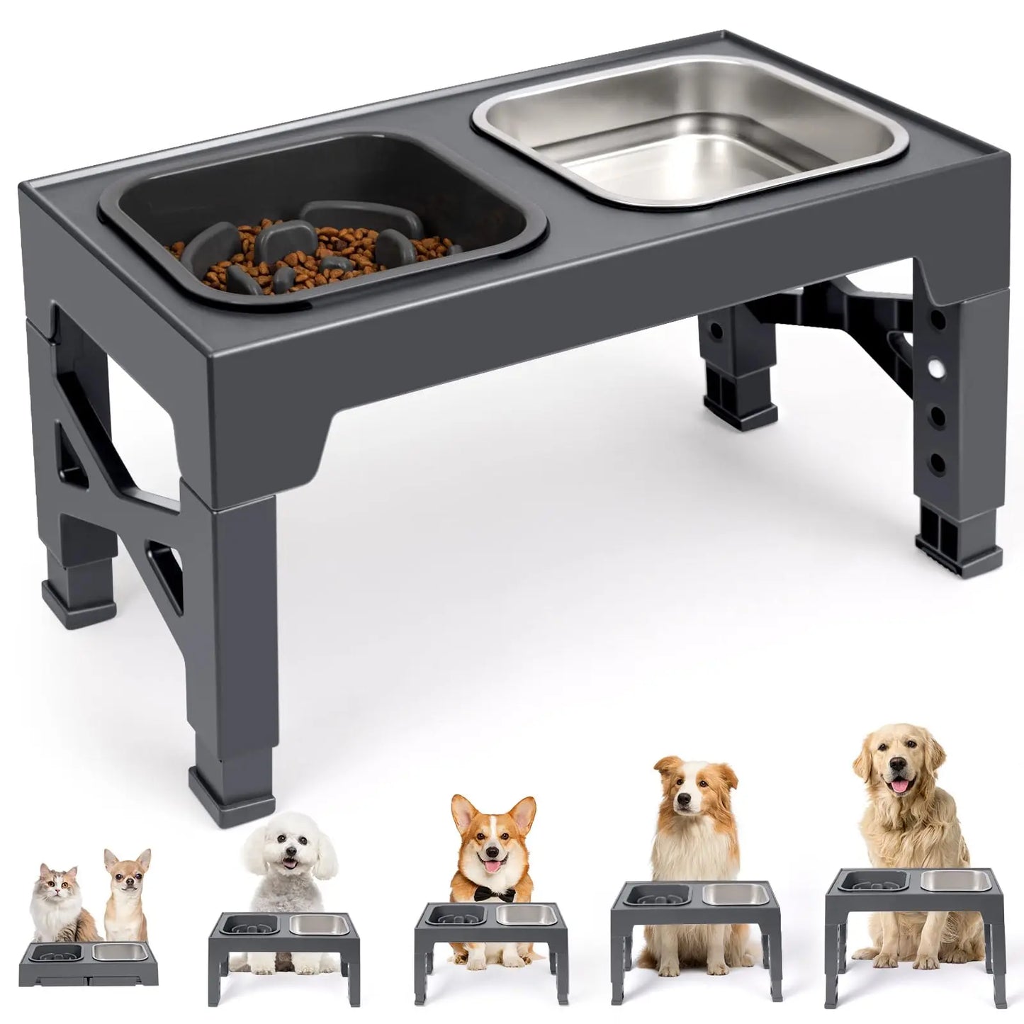 Elevated Slow Feeder Dog Bowls Stainless Steel With Foldable Stand