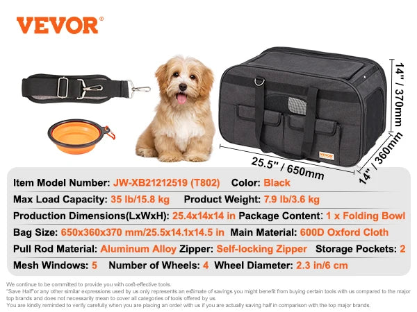 SucceBuy Pet Carrier Backpack With Wheels And Telescopic Handle