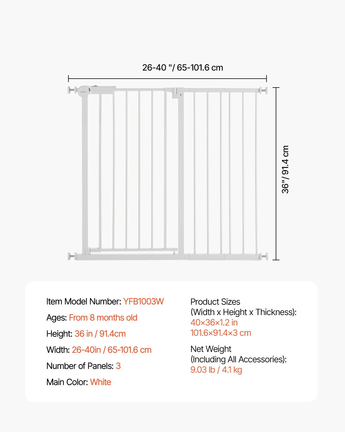 Vevor Baby Gate 28 30 36 Pressure Mount Walk Through