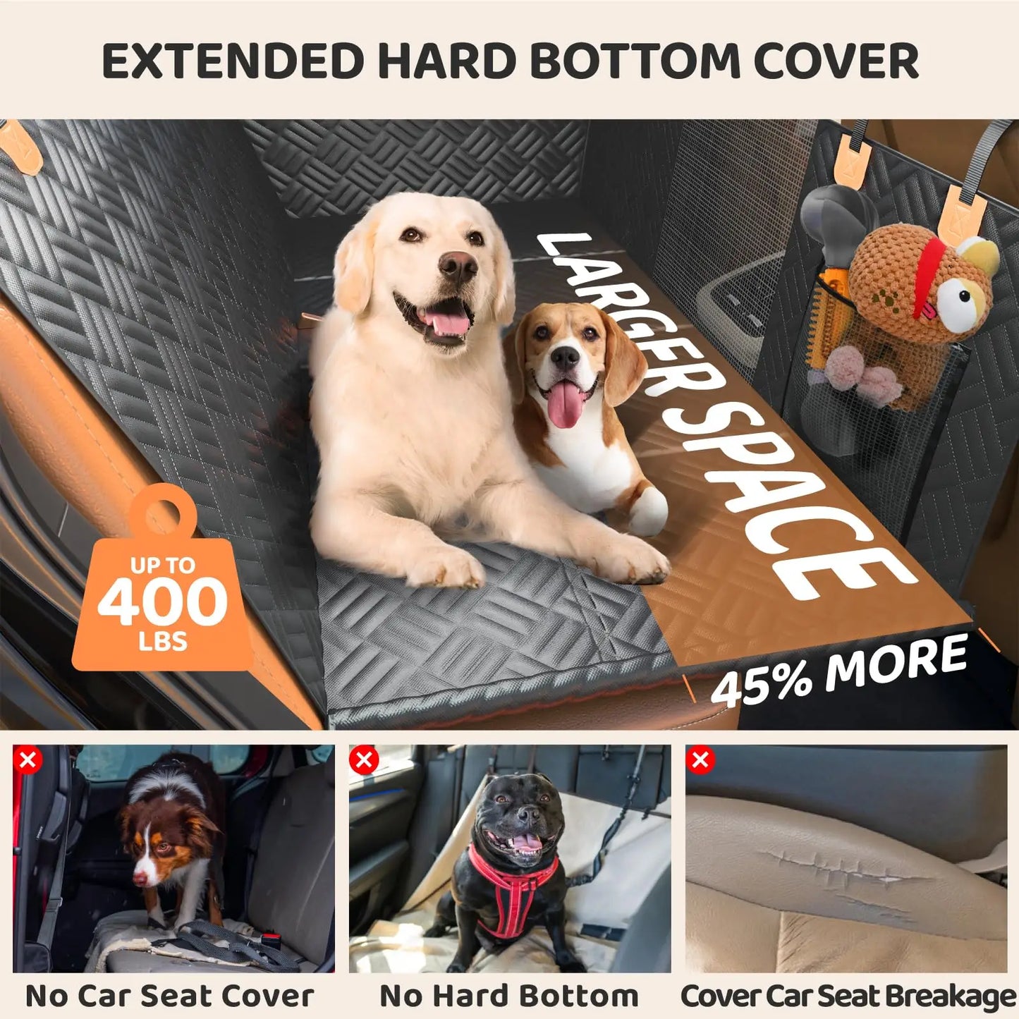 Car Rear Seat Dog Hammock With Hard Extender 400 Pounds