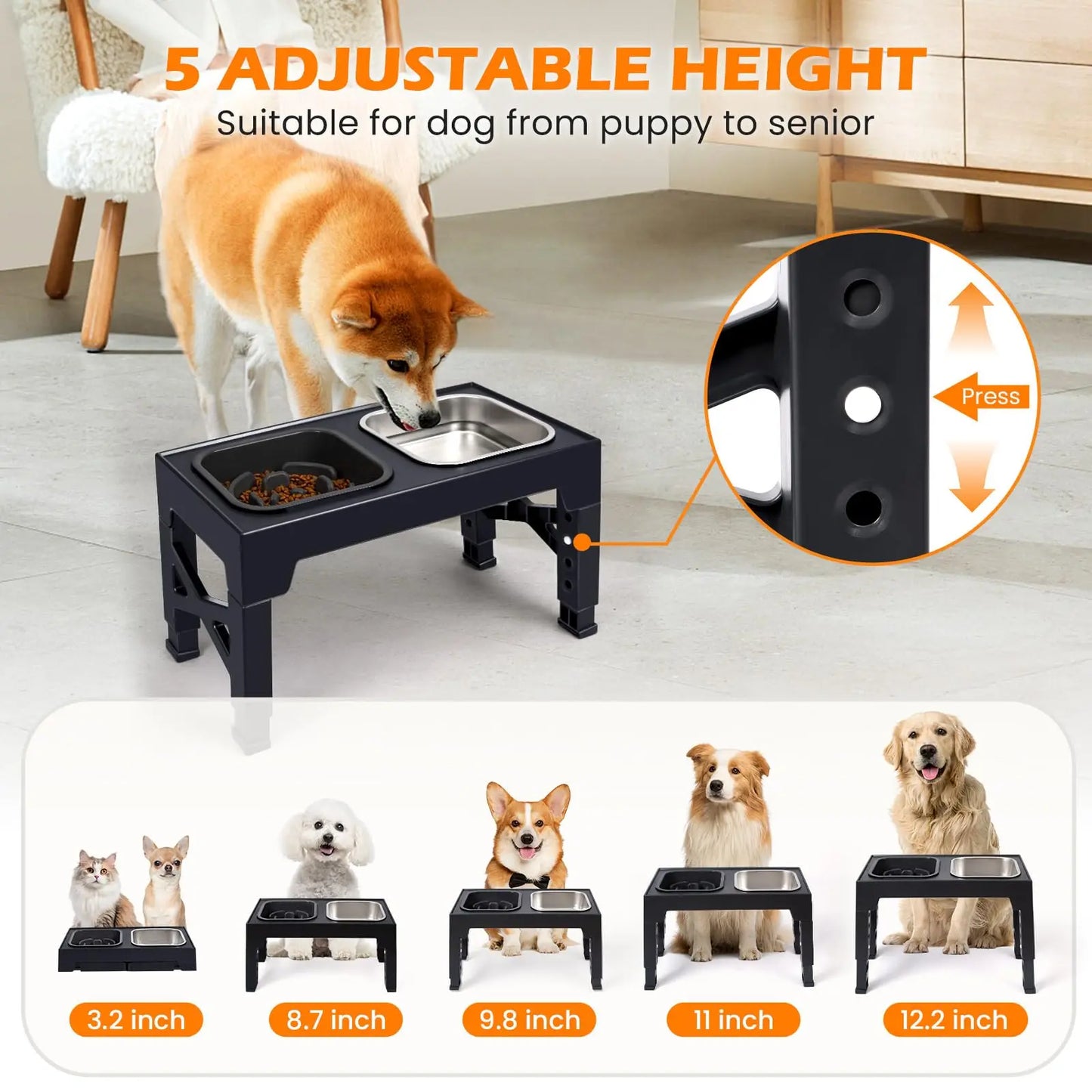 Elevated Slow Feeder Dog Bowls Stainless Steel With Foldable Stand
