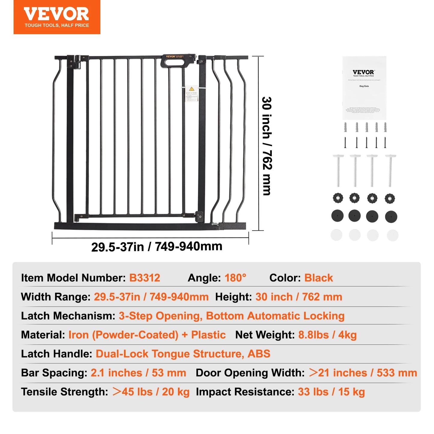 Vevor Baby Gate 28 30 36 Pressure Mount Walk Through