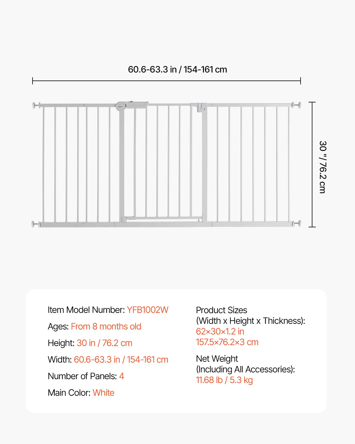 Vevor Baby Gate 28 30 36 Pressure Mount Walk Through