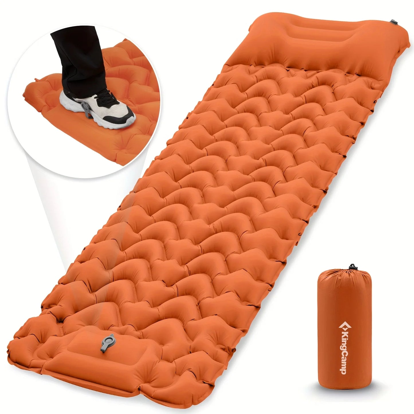 KingCamp Self Inflating Sleeping Pad Ultralight With Built In Pillow Foot Pump