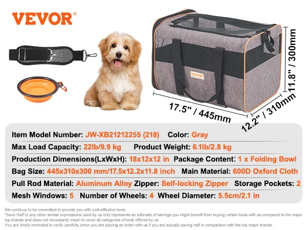 SucceBuy Pet Carrier Backpack With Wheels And Telescopic Handle