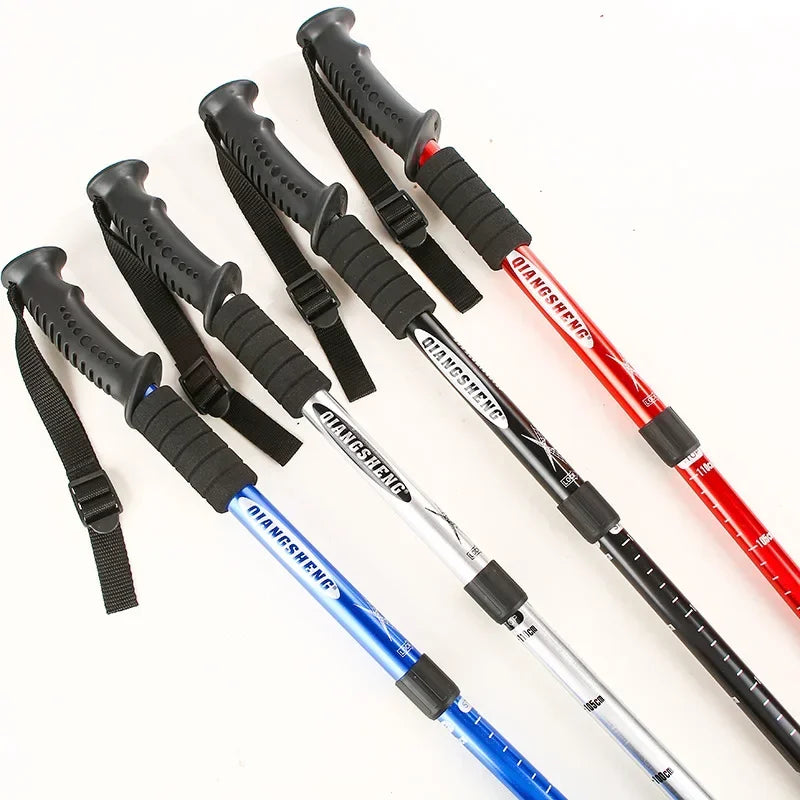 Foldable Trekking Poles 4 Section Ultralight with Straight Grip
