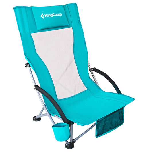 KingCamp High Back Beach Chair Camping Padded Armrests Cup Holder