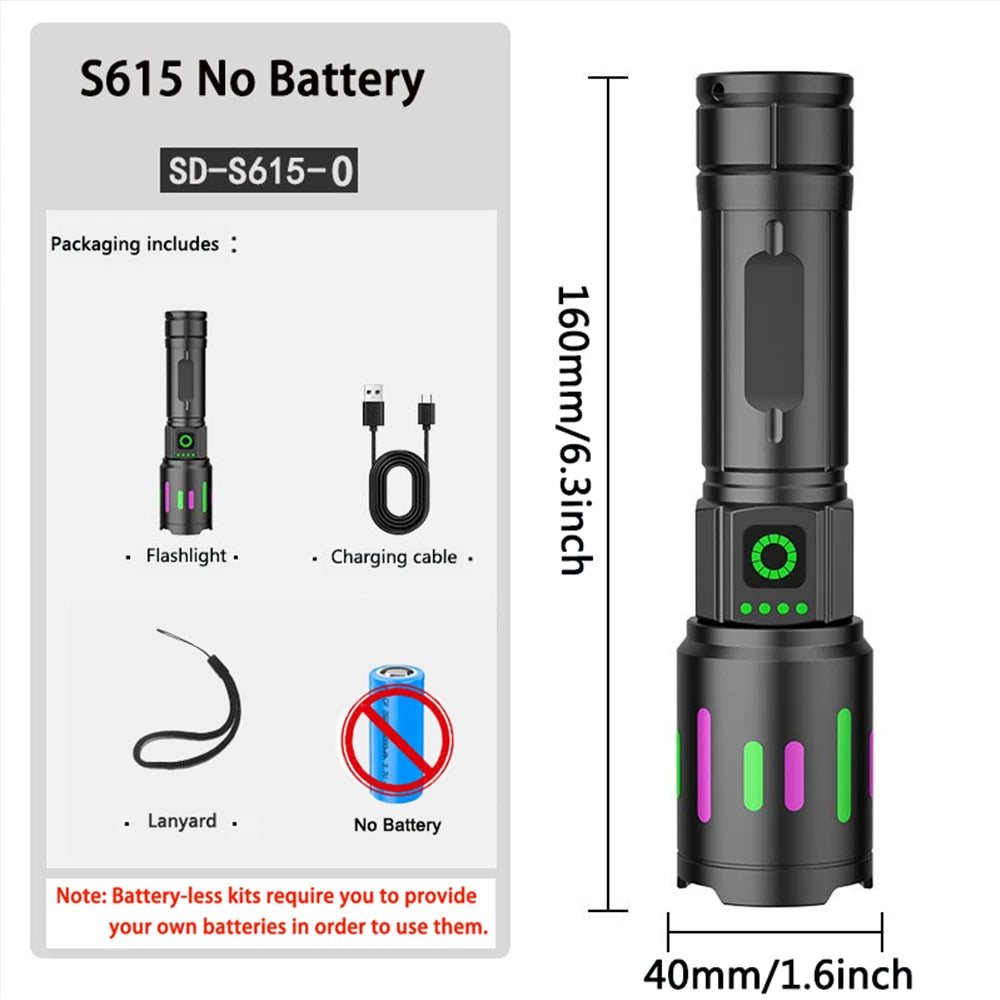 S615 Powerful LED Flashlight Zoomable Tactical Torch for Outdoor