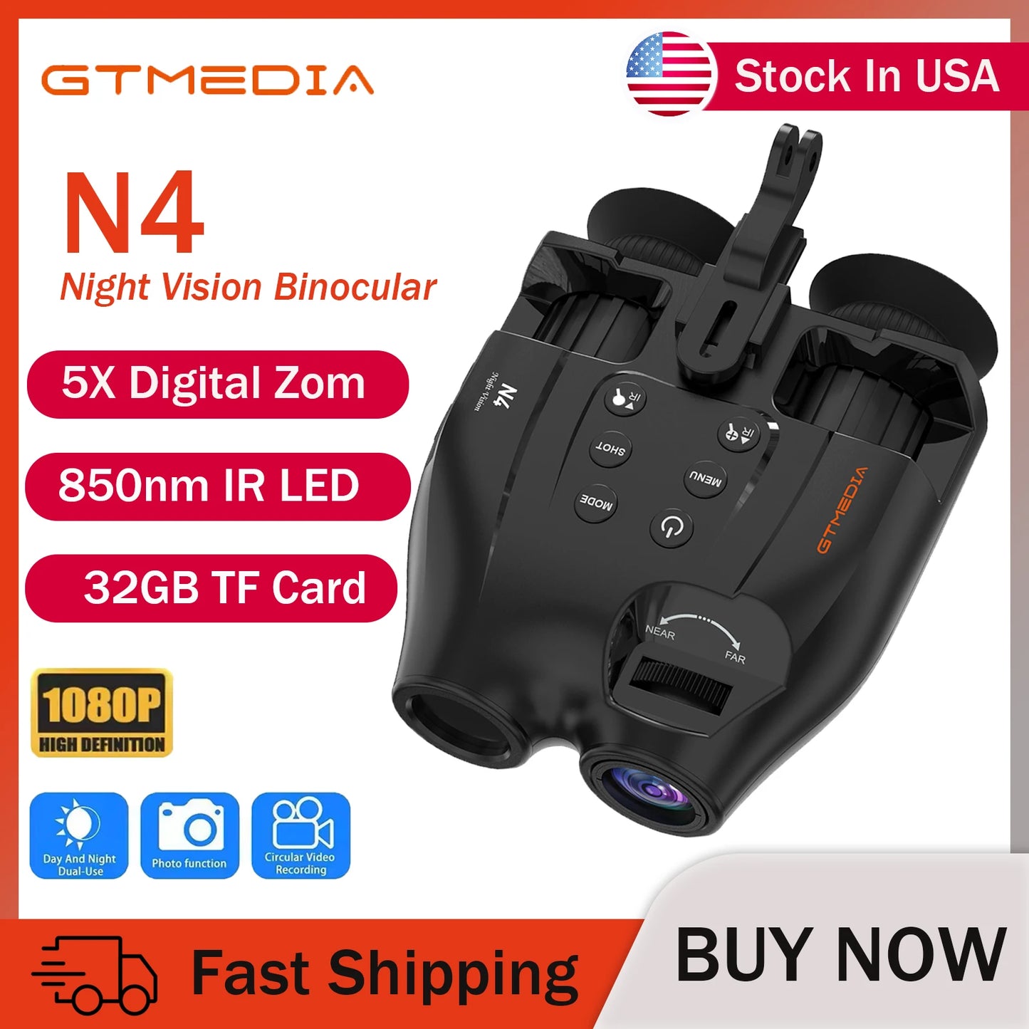 GTMEDIA N4 1080P Night Vision Binoculars With 5X Digital Zoom