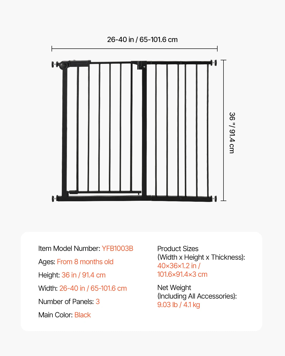 Vevor Baby Gate 28 30 36 Pressure Mount Walk Through