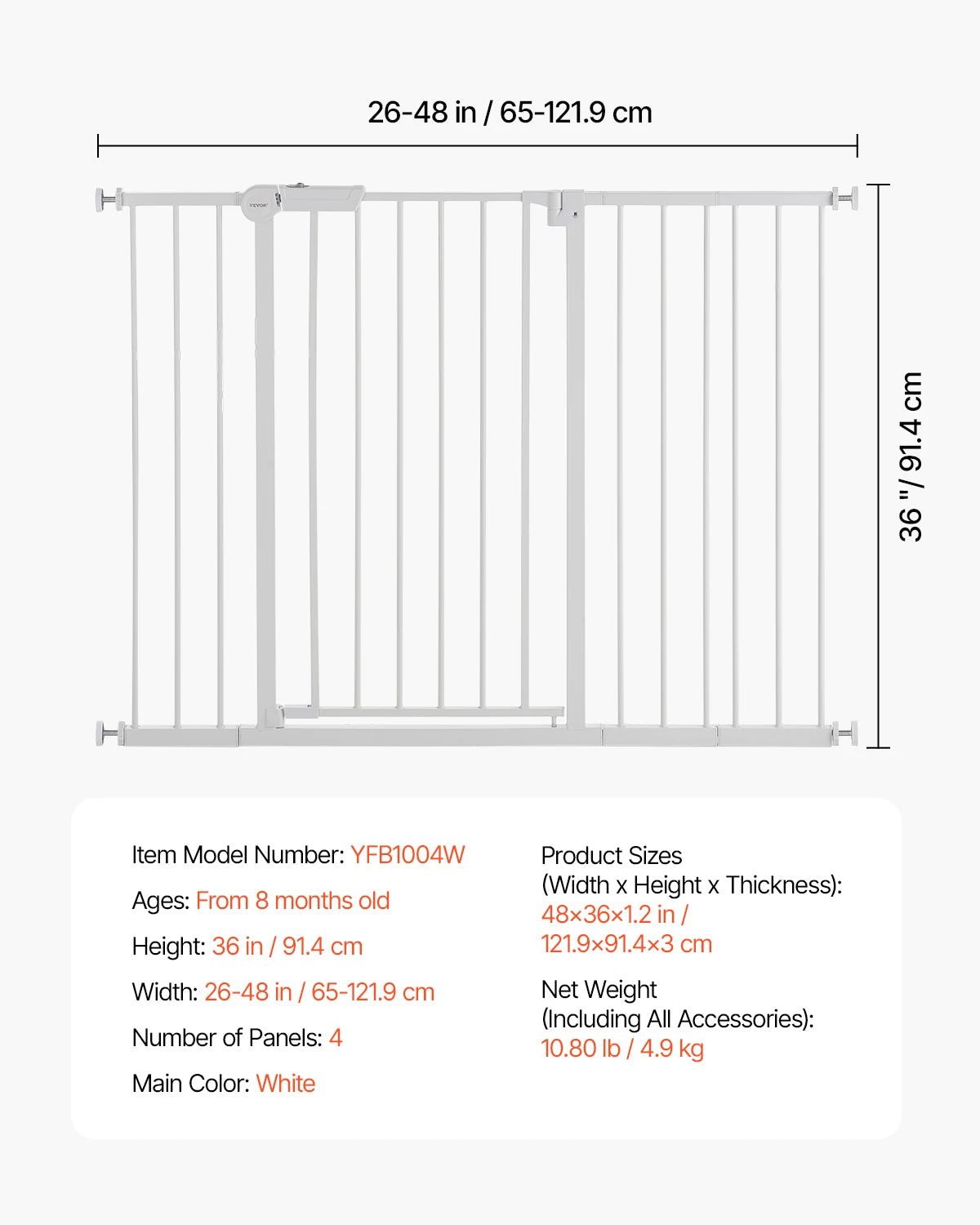 Vevor Baby Gate 28 30 36 Pressure Mount Walk Through