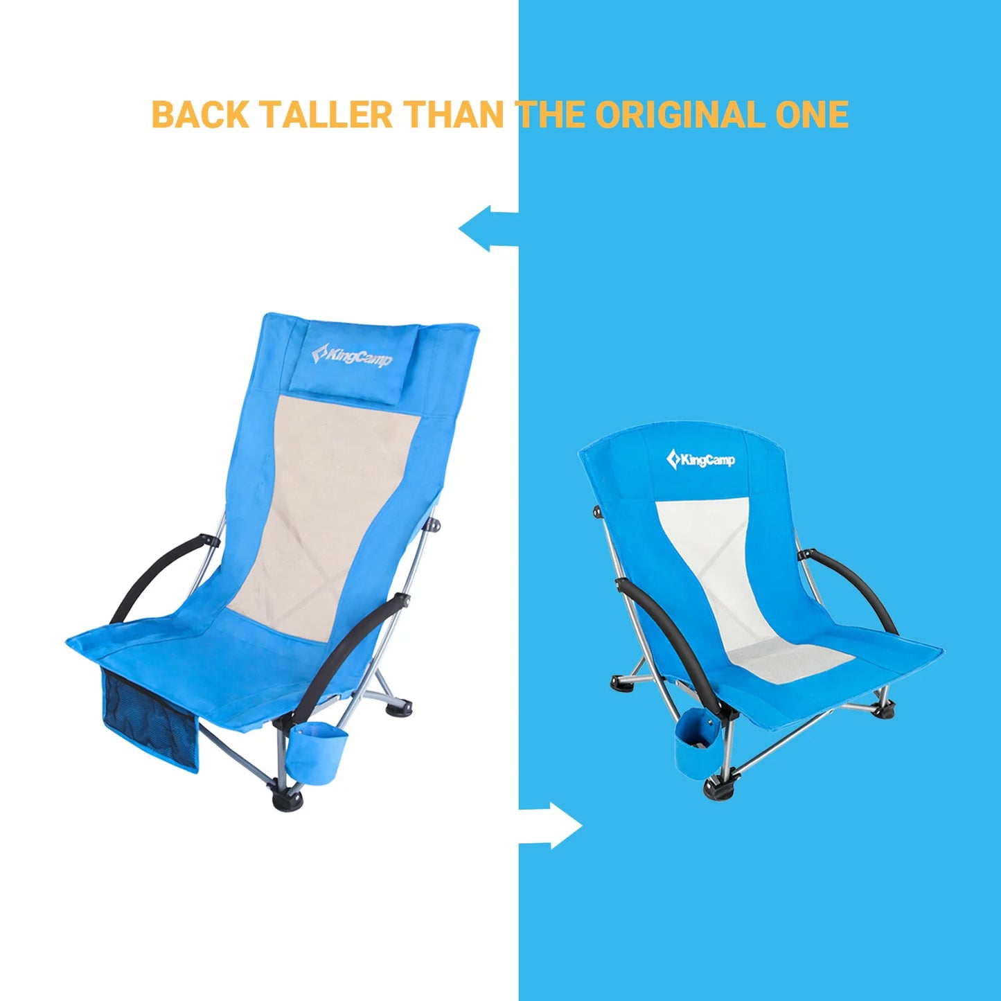 KingCamp High Back Beach Chair Camping Padded Armrests Cup Holder
