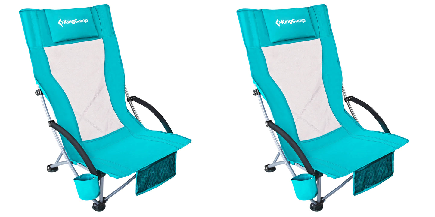 KingCamp High Back Beach Chair Camping Padded Armrests Cup Holder