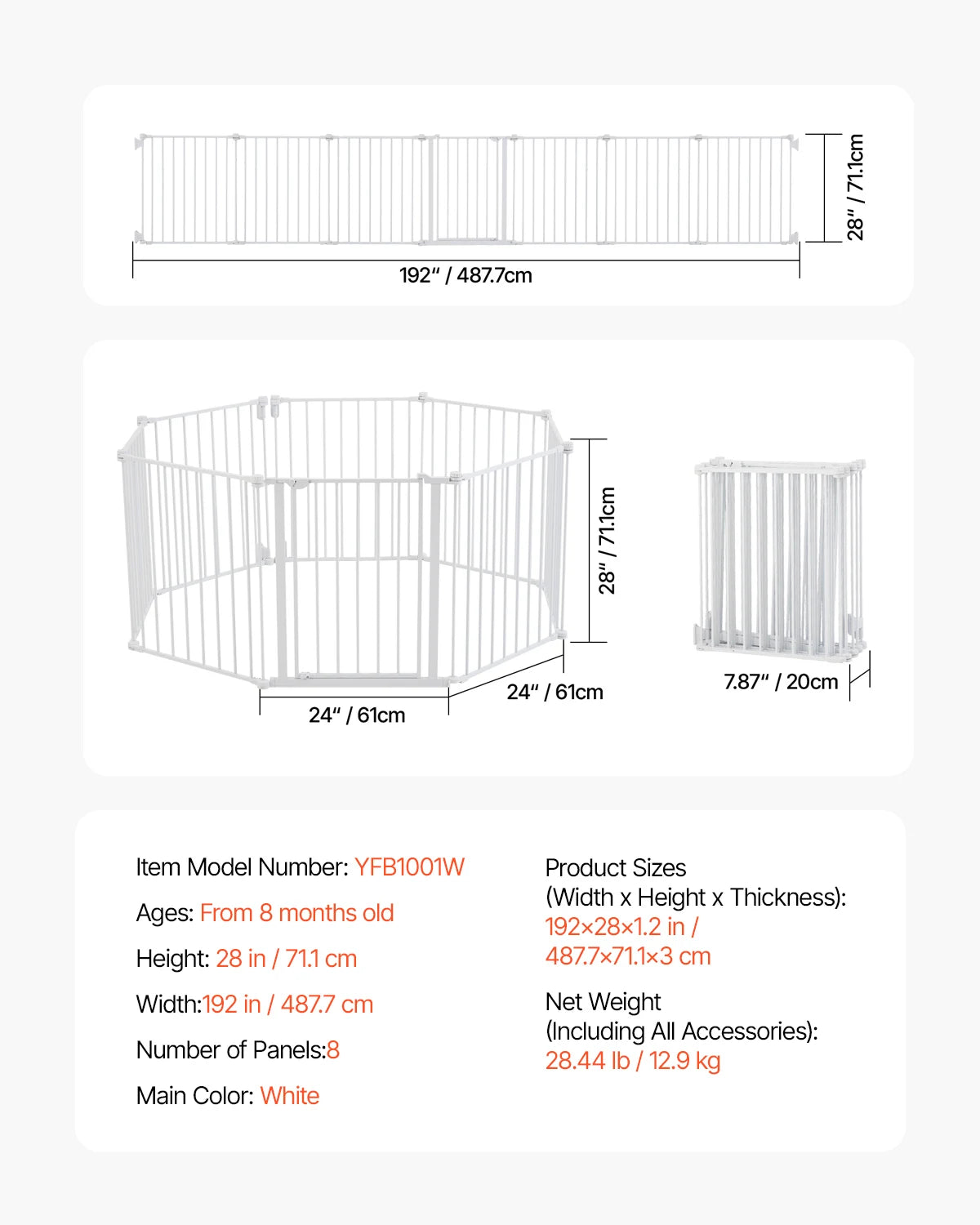 Vevor Baby Gate 28 30 36 Pressure Mount Walk Through