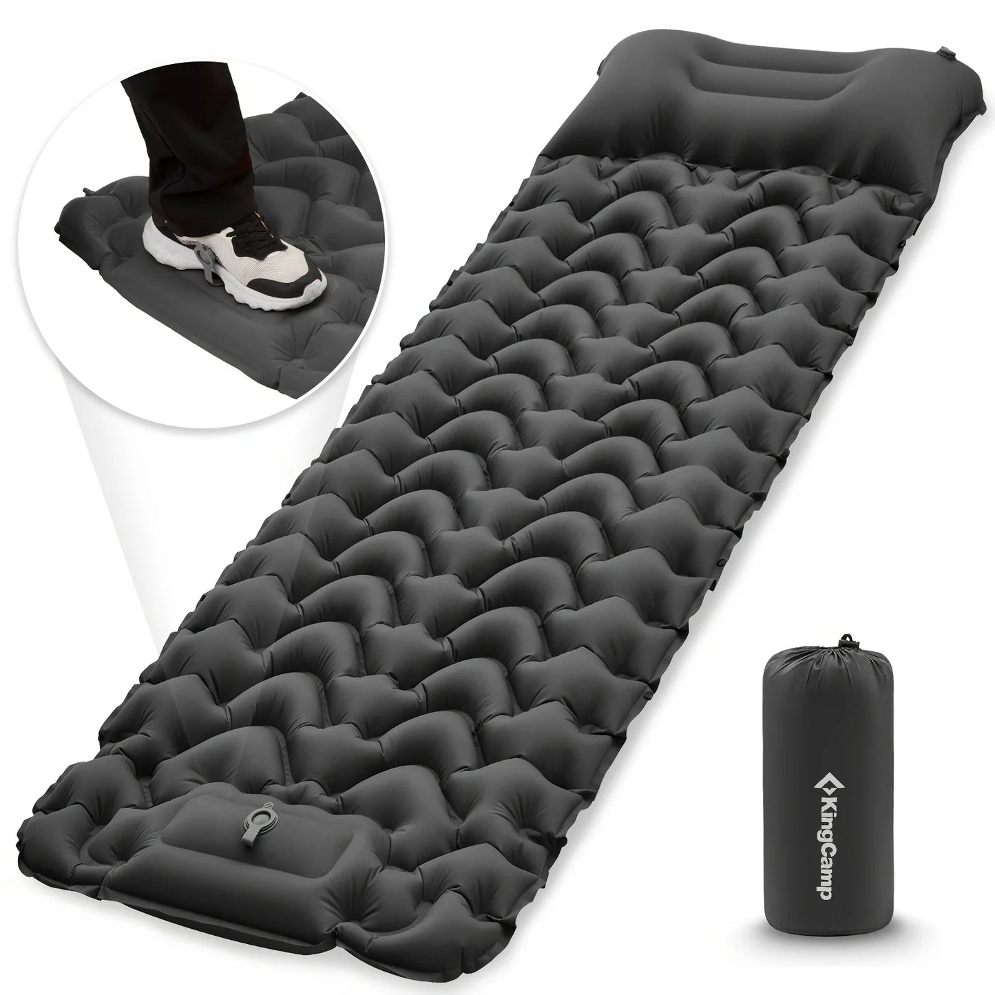 KingCamp Self Inflating Sleeping Pad Ultralight With Built In Pillow Foot Pump
