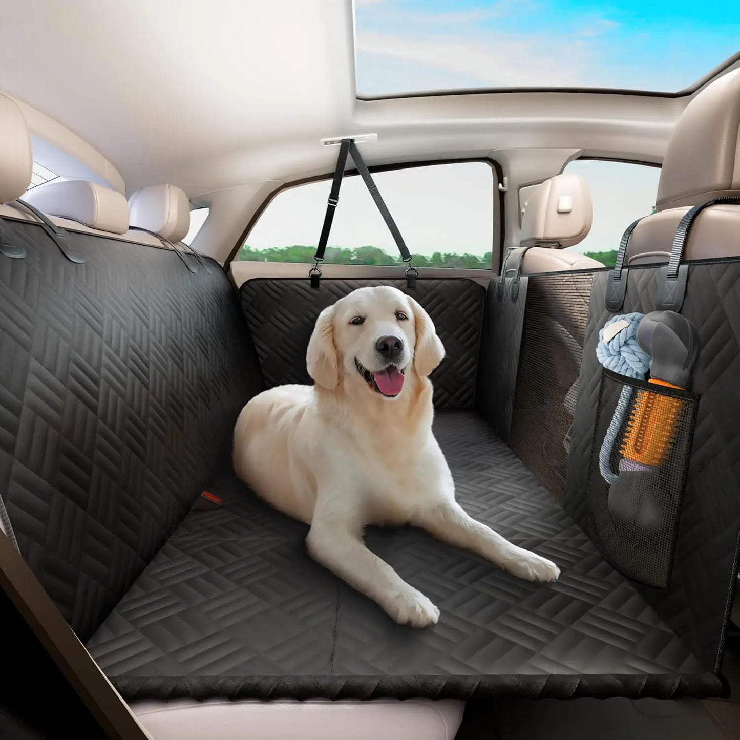 Car Rear Seat Dog Hammock With Hard Extender 400 Pounds