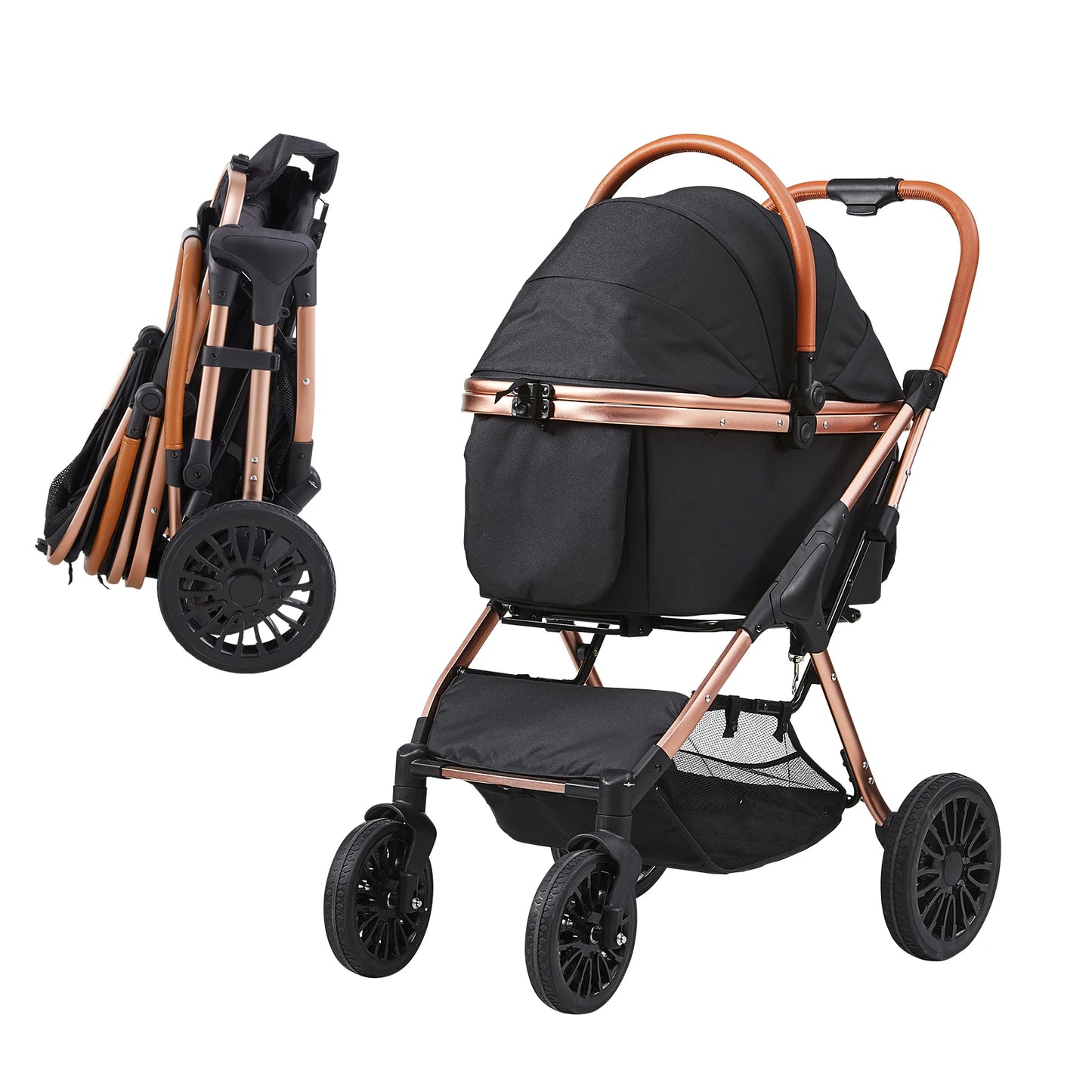 SucceBuy Foldable Pet Stroller with Brakes and Detachable Carrier