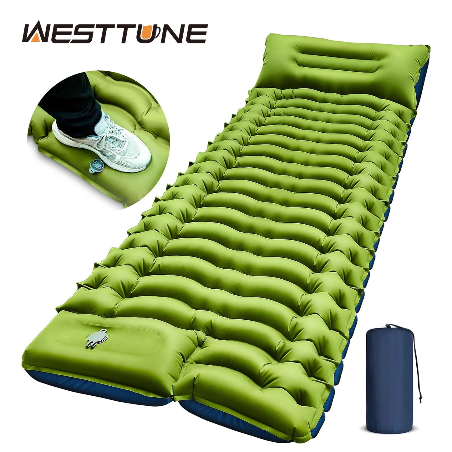 WestTune Ultralight Camping Sleeping Pad With Built Pillow And Pump