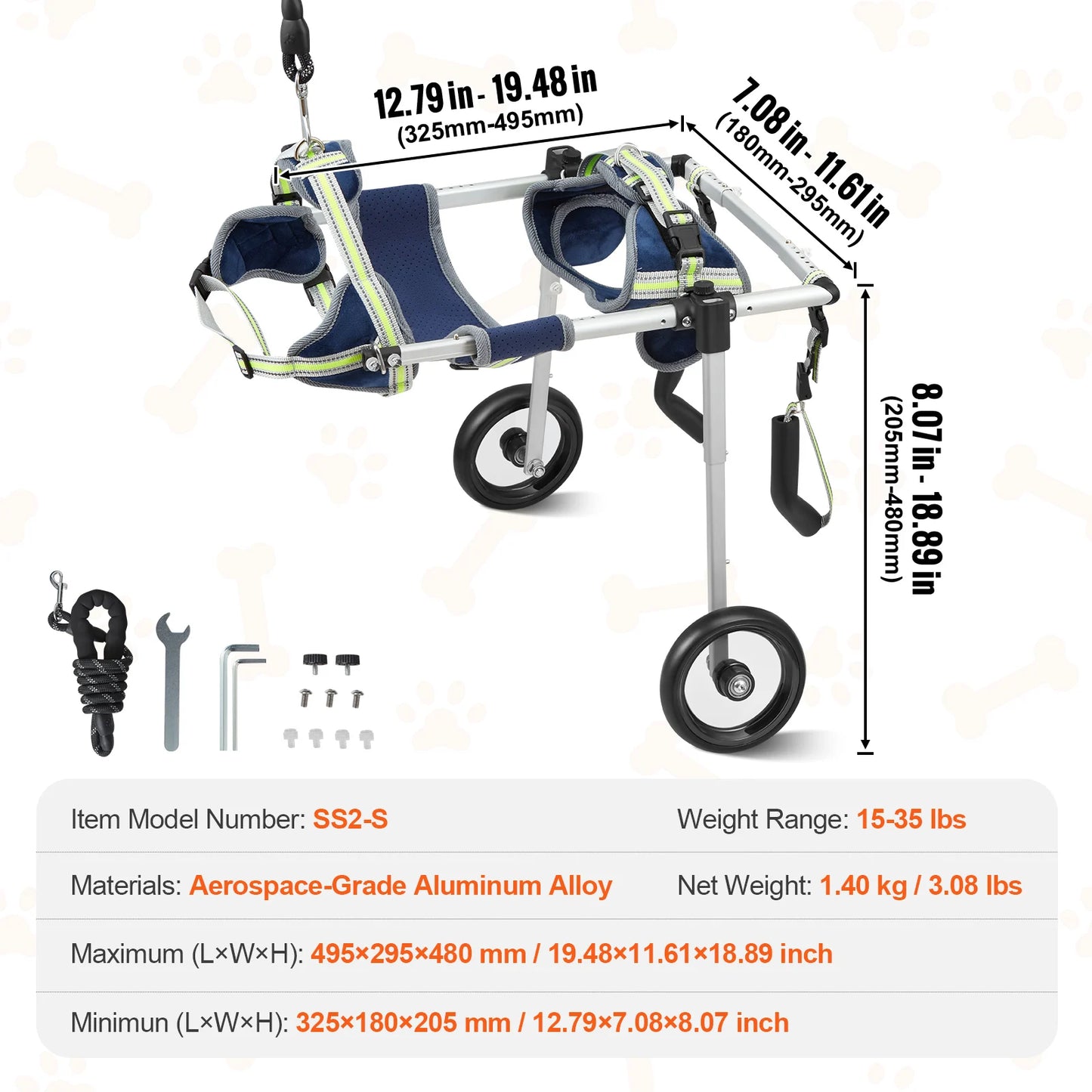 SucceBuy 2 Wheels Dog Wheelchair For Disabled Hind Limbs
