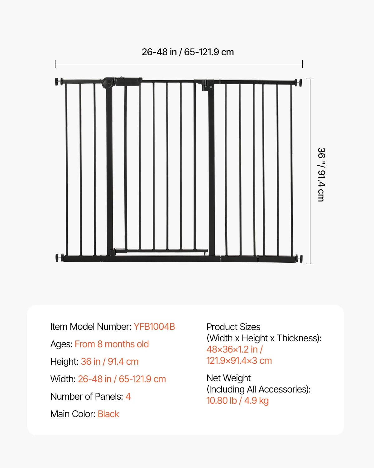 Vevor Baby Gate 28 30 36 Pressure Mount Walk Through