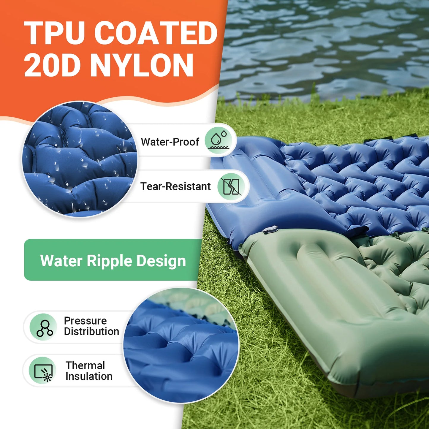 KingCamp Self Inflating Sleeping Pad Ultralight With Built In Pillow Foot Pump