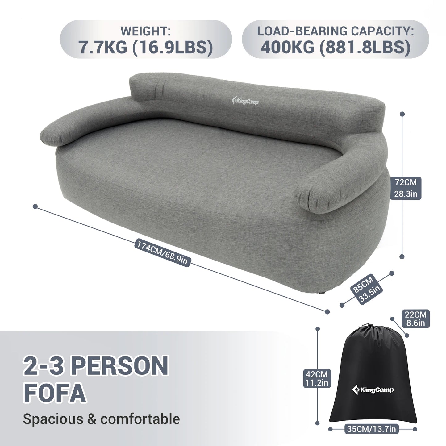KingCamp Portable Double Air Couch Inflatable Lounger for Outdoor Use
