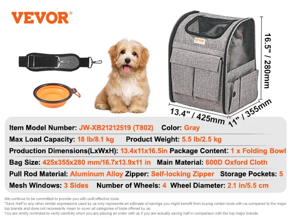 SucceBuy Pet Carrier Backpack With Wheels And Telescopic Handle