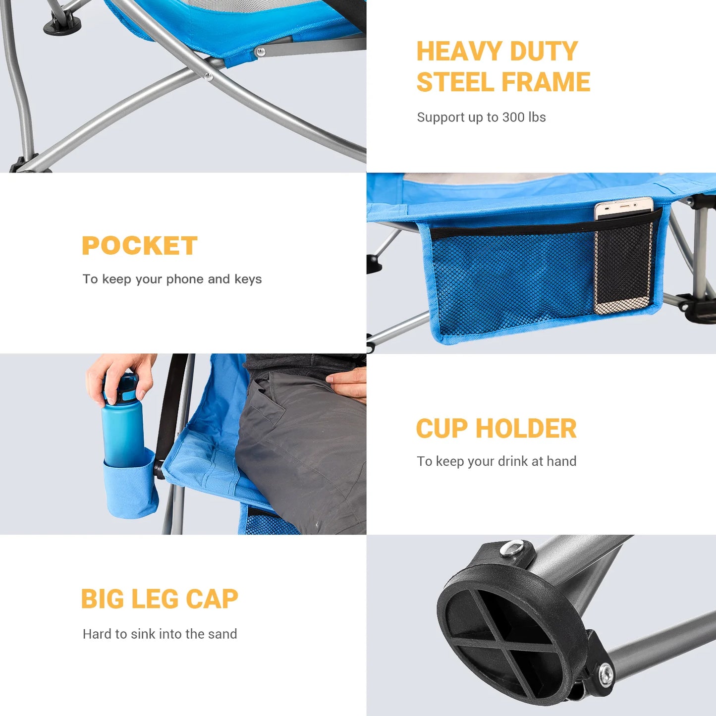 KingCamp High Back Beach Chair Camping Padded Armrests Cup Holder