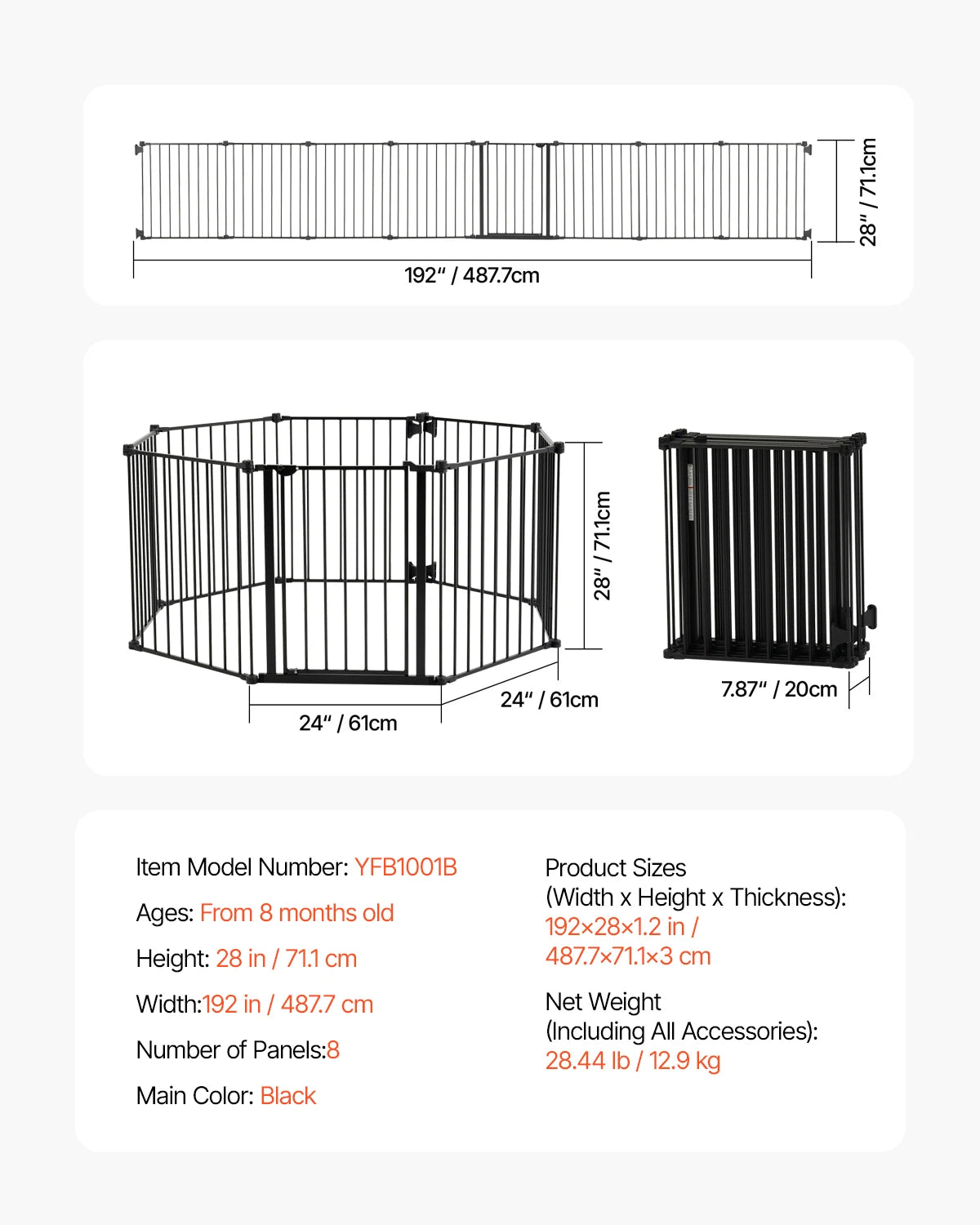 Vevor Baby Gate 28 30 36 Pressure Mount Walk Through