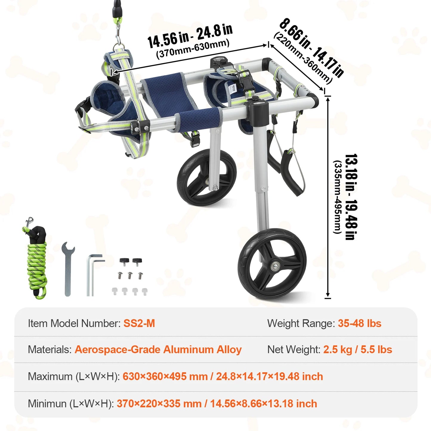 SucceBuy 2 Wheels Dog Wheelchair For Disabled Hind Limbs