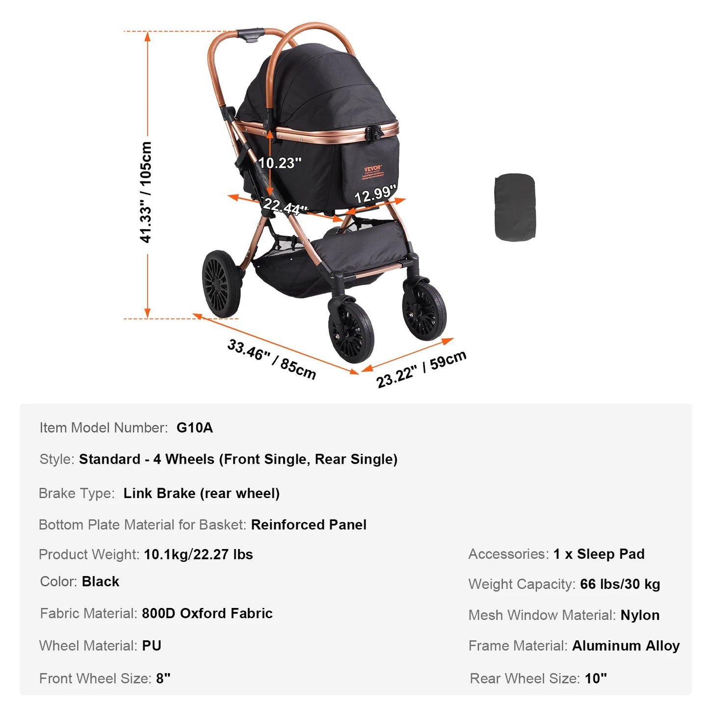 SucceBuy Foldable Pet Stroller with Brakes and Detachable Carrier
