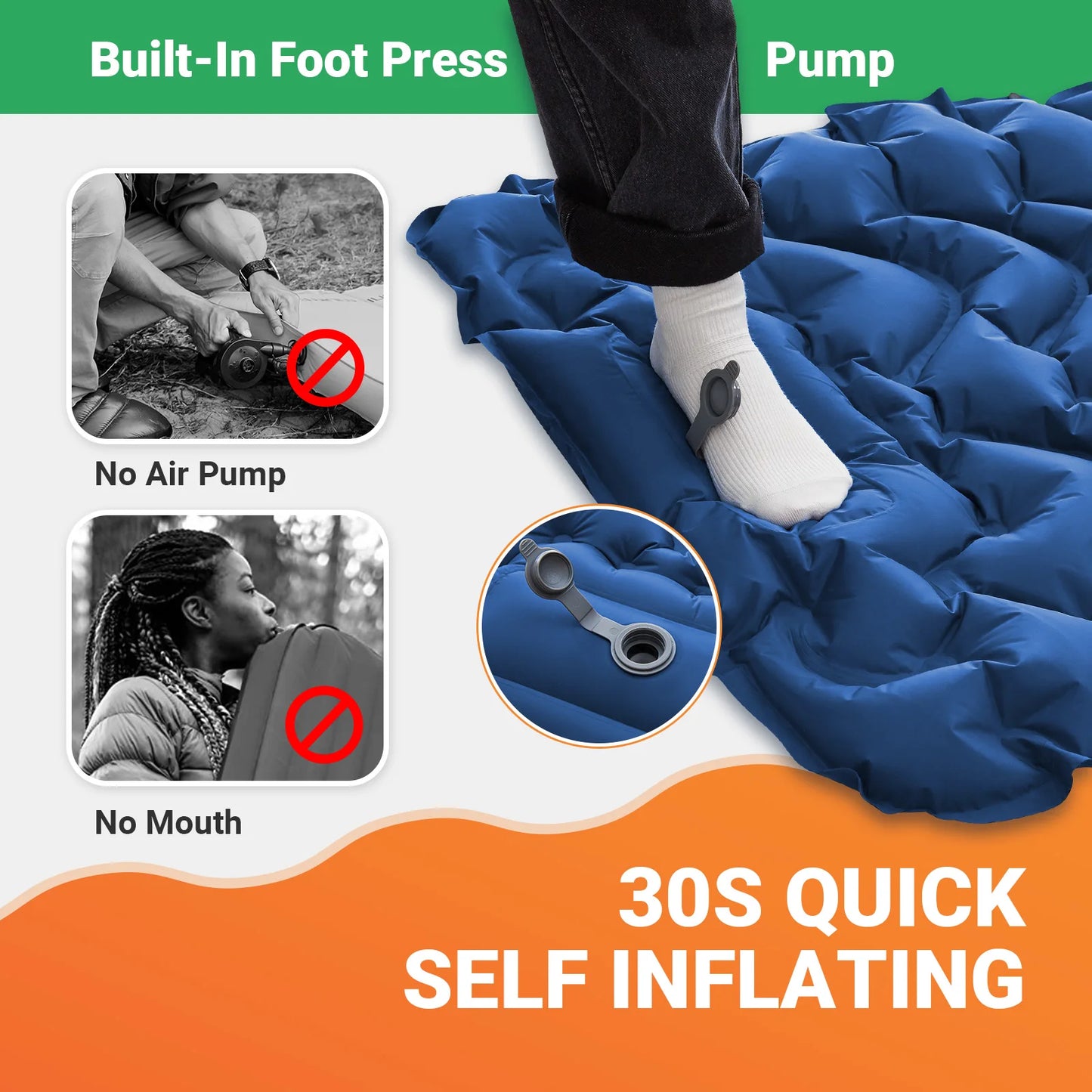 KingCamp Self Inflating Sleeping Pad Ultralight With Built In Pillow Foot Pump